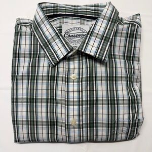 Consensus Men’s Green‎ & White Plaid Casual Button-Down Shirt